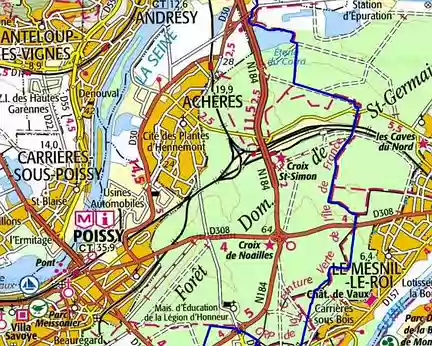 PXL057 en bleu, l'itinéraire du dimanche de l'Etang-la-Ville à Conflans-Ste-Honorine : 23km, D+ 80m, D- 190m ; RV les 11 et 12 février pour le prochain week-end !